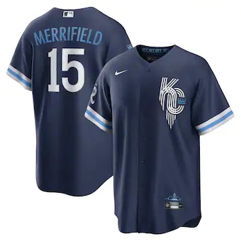 mens nike whit merrifield navy kansas city royals 2022 city